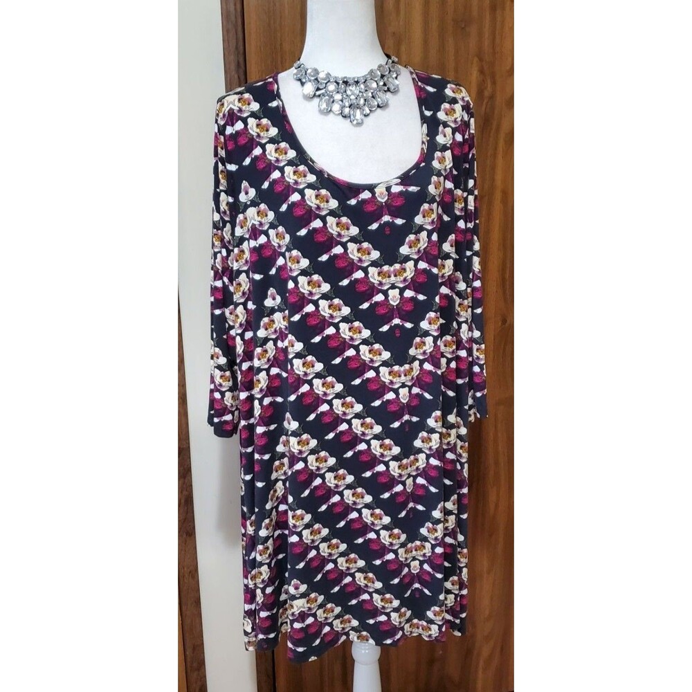 AVENUE TUNIC BLACK 3/4 SLEEVE VISCOSE/ELASTANE STRETCH SIZE 30-32 (3X)